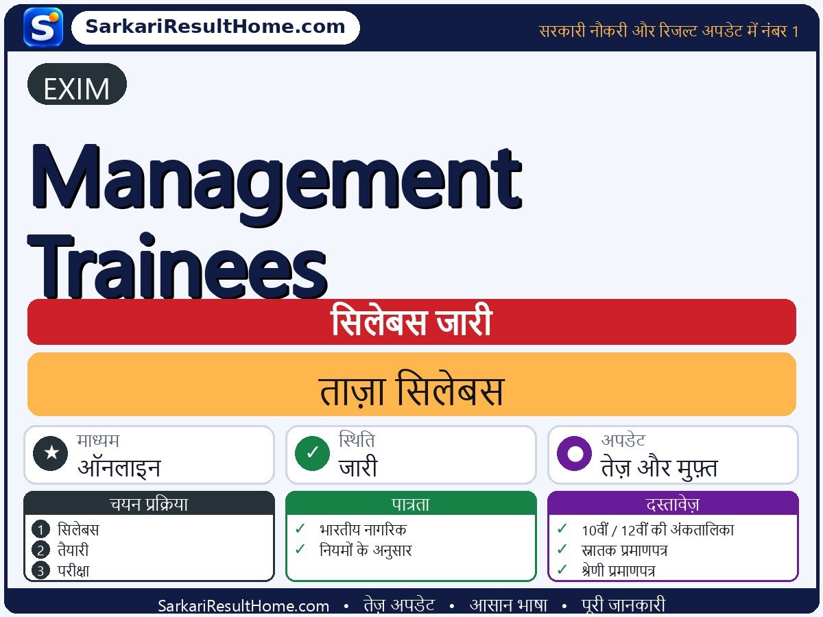 EXIM सिलेबस 2026: Management Trainees का सिलेबस और परीक्षा पैटर्न - मुख्य जानकारी एक नज़र में