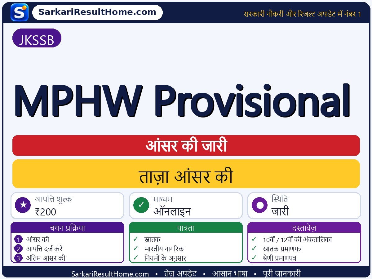 JKSSB आंसर की 2026: MPHW Provisional की आंसर की जारी - मुख्य जानकारी एक नज़र में