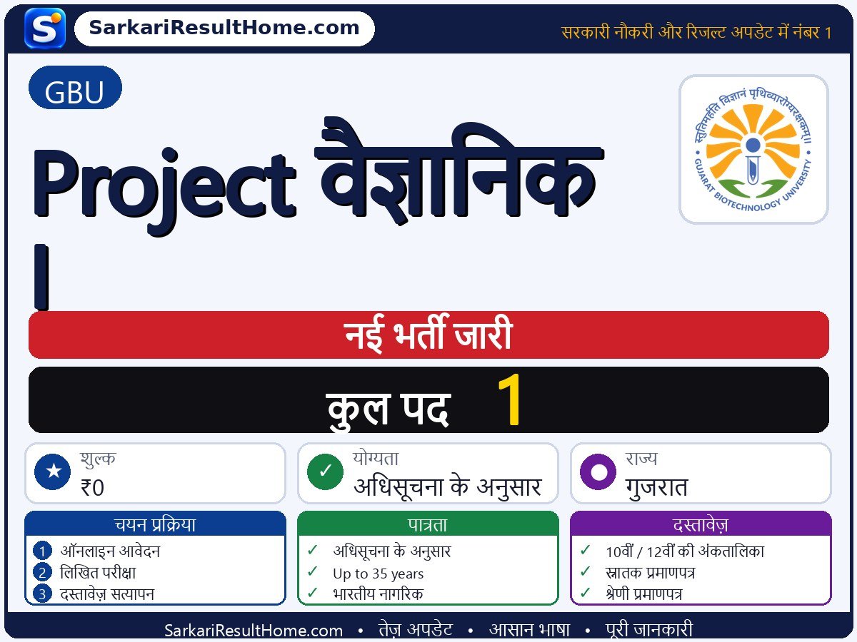 GBU भर्ती 2026: Project Scientist I के 1 पद के लिए आवेदन करें - मुख्य जानकारी एक नज़र में