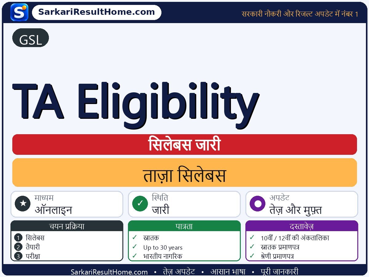 GSL सिलेबस 2026: TA Eligibility का सिलेबस और परीक्षा पैटर्न - मुख्य जानकारी एक नज़र में