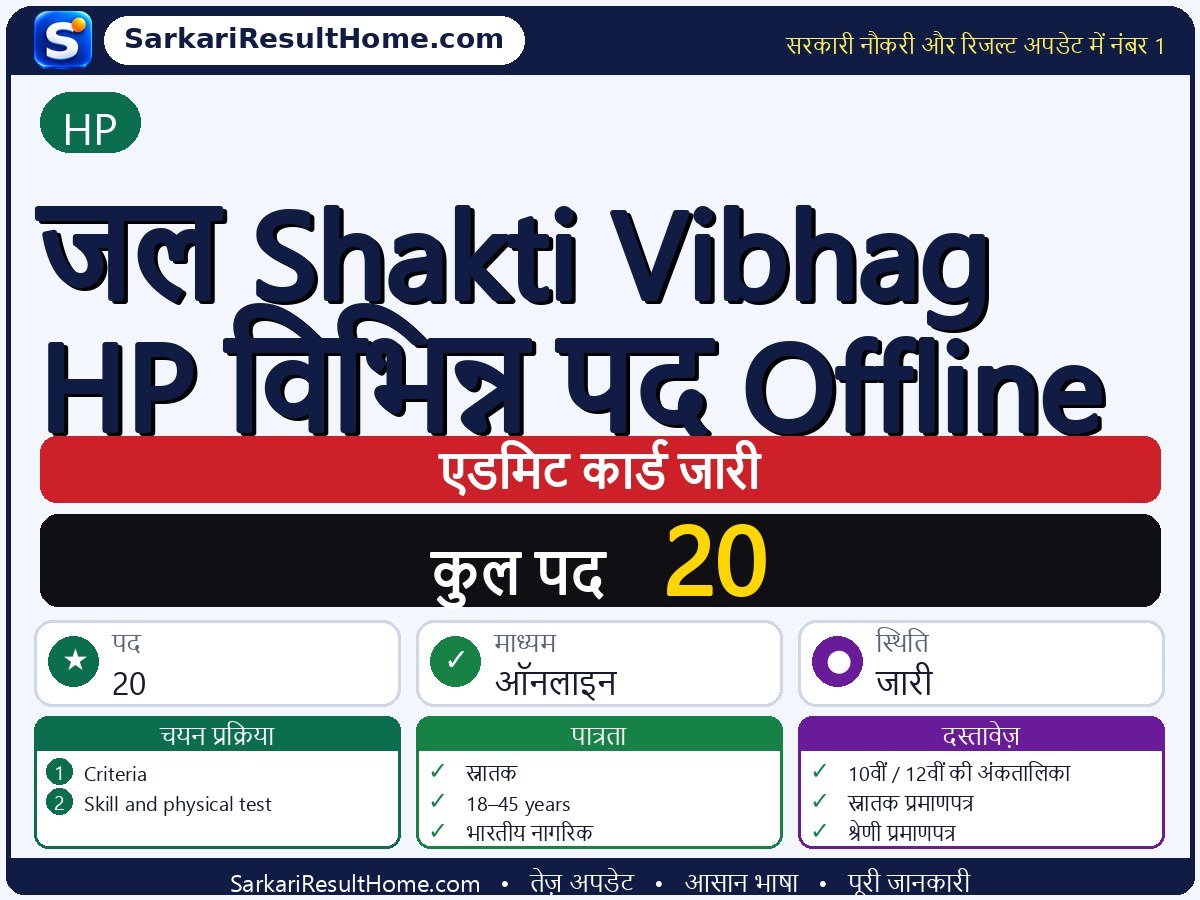 HP एडमिट कार्ड 2026: Jal Shakti Vibhag Various Posts Offline परीक्षा का एडमिट कार्ड डाउनलोड करें - मुख्य जानकारी एक नज़र में