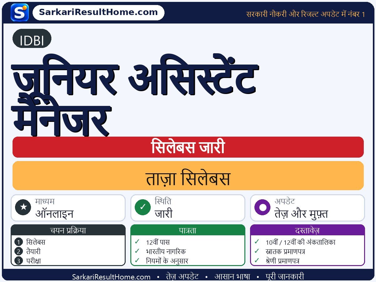 IDBI सिलेबस 2026: Junior Assistant Manager का सिलेबस और परीक्षा पैटर्न - मुख्य जानकारी एक नज़र में