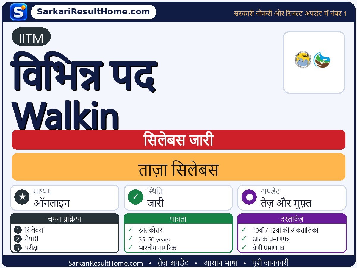 IITM सिलेबस 2026: Various Posts Walkin का सिलेबस और परीक्षा पैटर्न - मुख्य जानकारी एक नज़र में