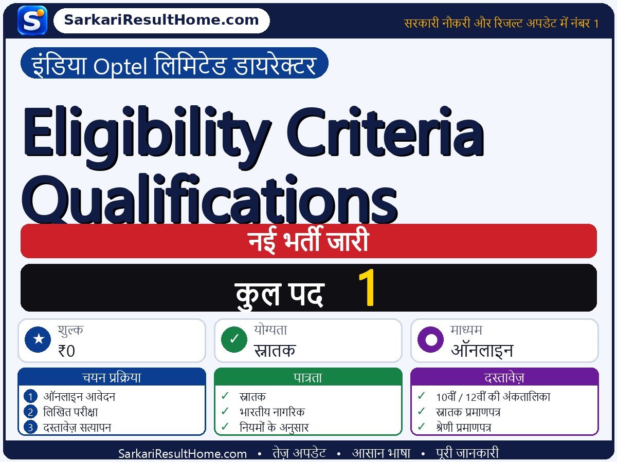 India Optel Limited Director भर्ती 2026: Eligibility Criteria Qualifications के 1 पद के लिए आवेदन करें - मुख्य जानकारी एक नज़र में