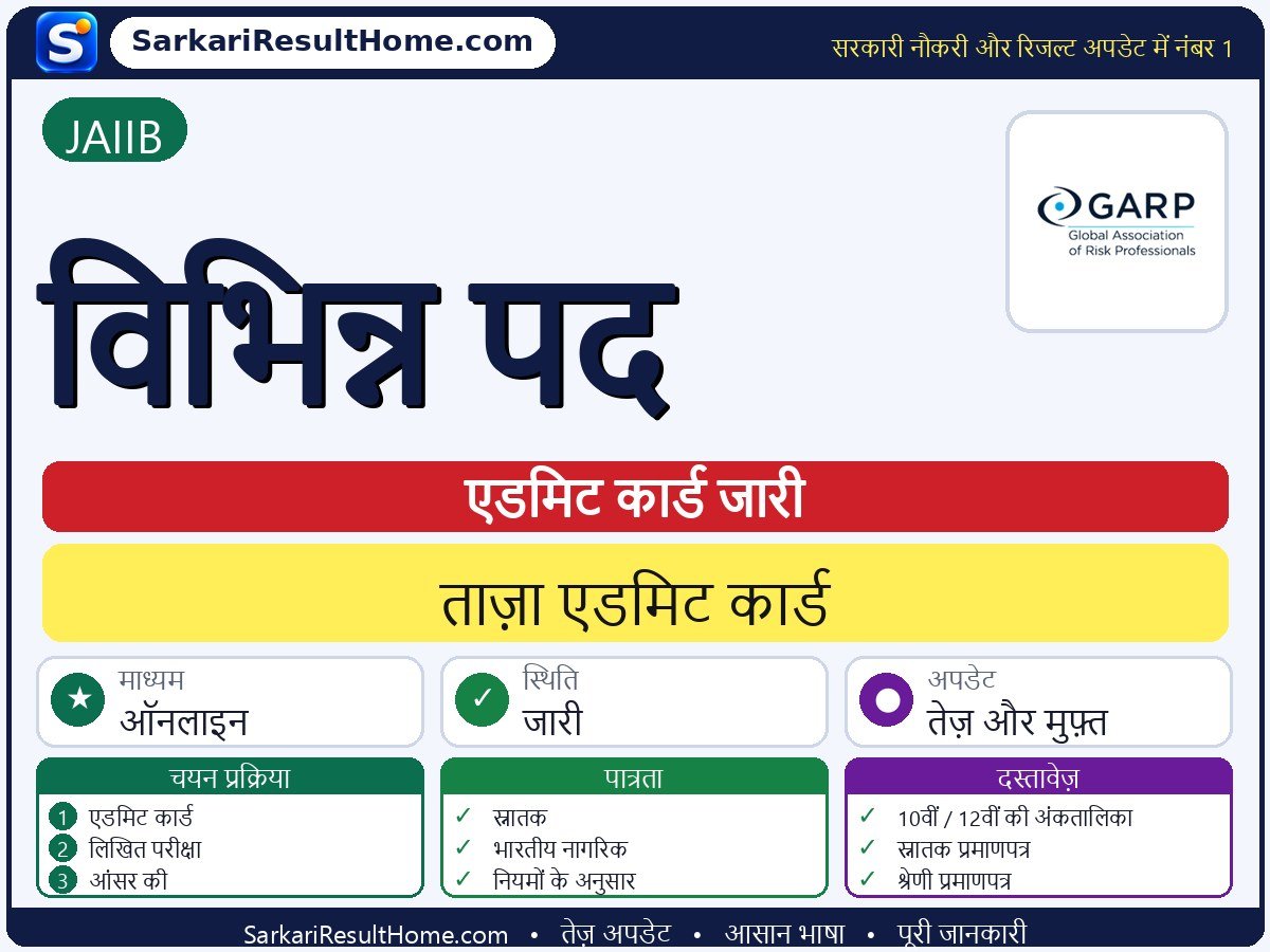 JAIIB एडमिट कार्ड 2026: Various Posts परीक्षा का एडमिट कार्ड डाउनलोड करें - मुख्य जानकारी एक नज़र में