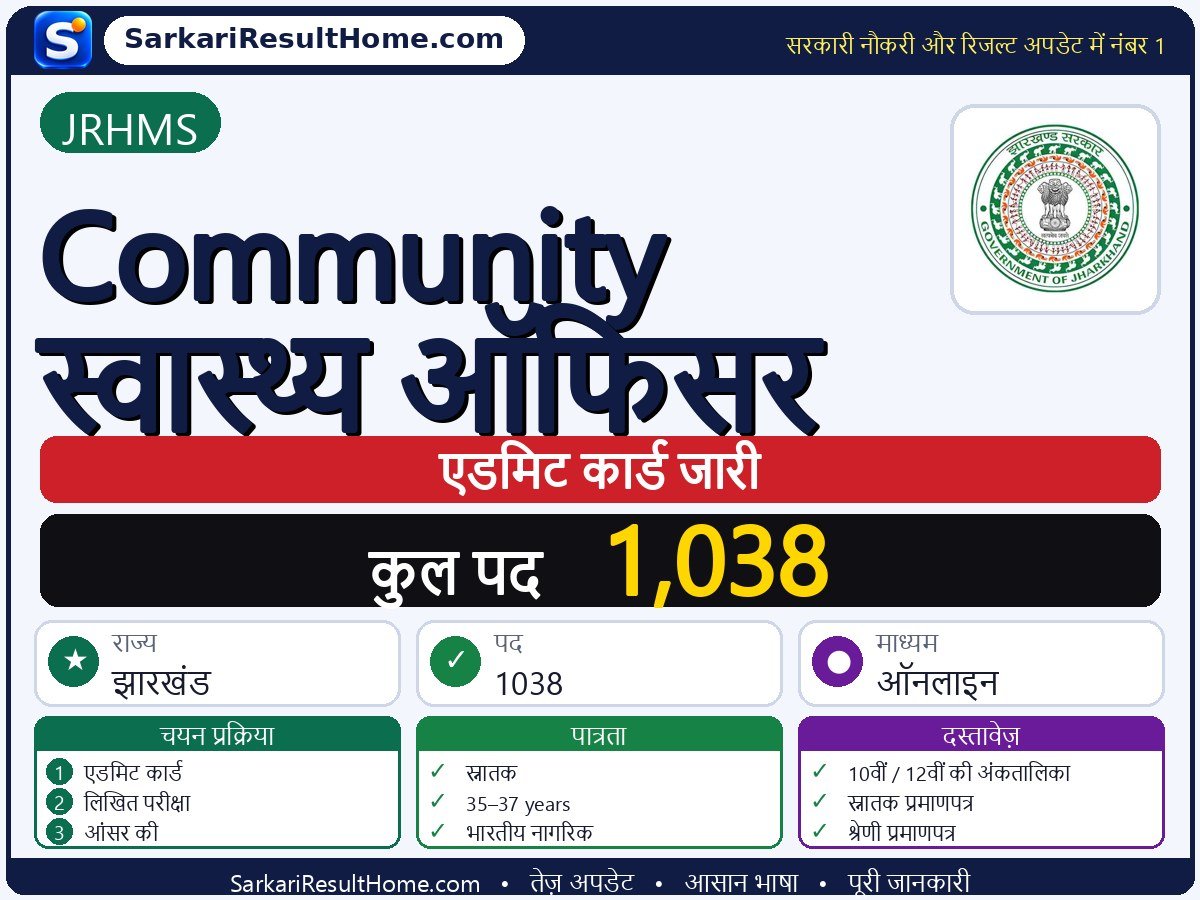 JRHMS एडमिट कार्ड 2026: Community Health Officer परीक्षा का एडमिट कार्ड डाउनलोड करें - मुख्य जानकारी एक नज़र में