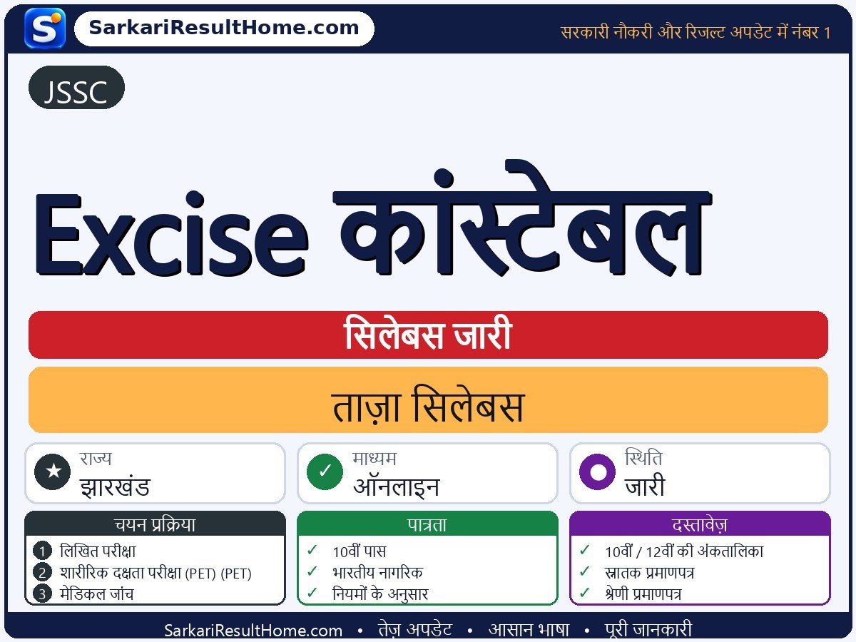 JSSC सिलेबस 2026: Excise Constable का सिलेबस और परीक्षा पैटर्न - मुख्य जानकारी एक नज़र में
