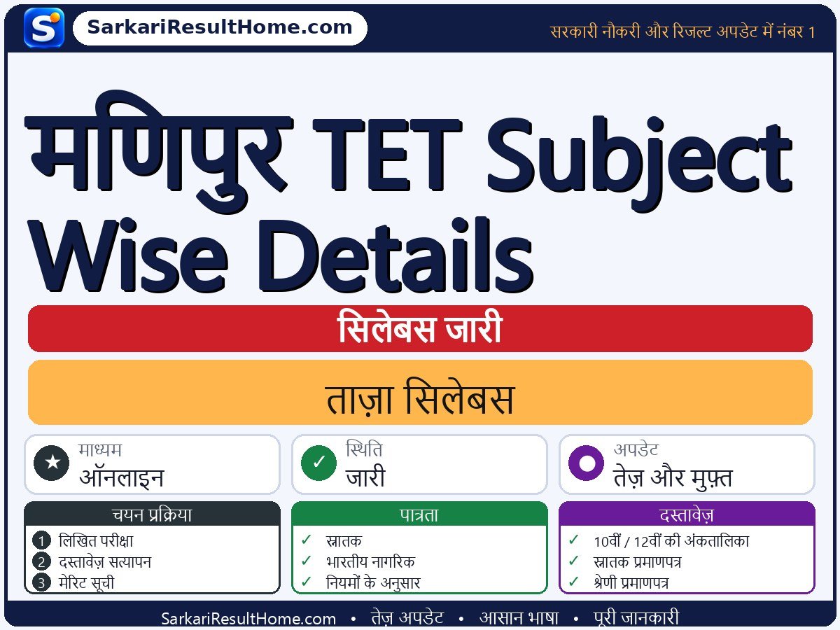 सरकारी विभाग सिलेबस 2026: Manipur TET Subject-Wise Details का सिलेबस और परीक्षा पैटर्न - मुख्य जानकारी एक नज़र में