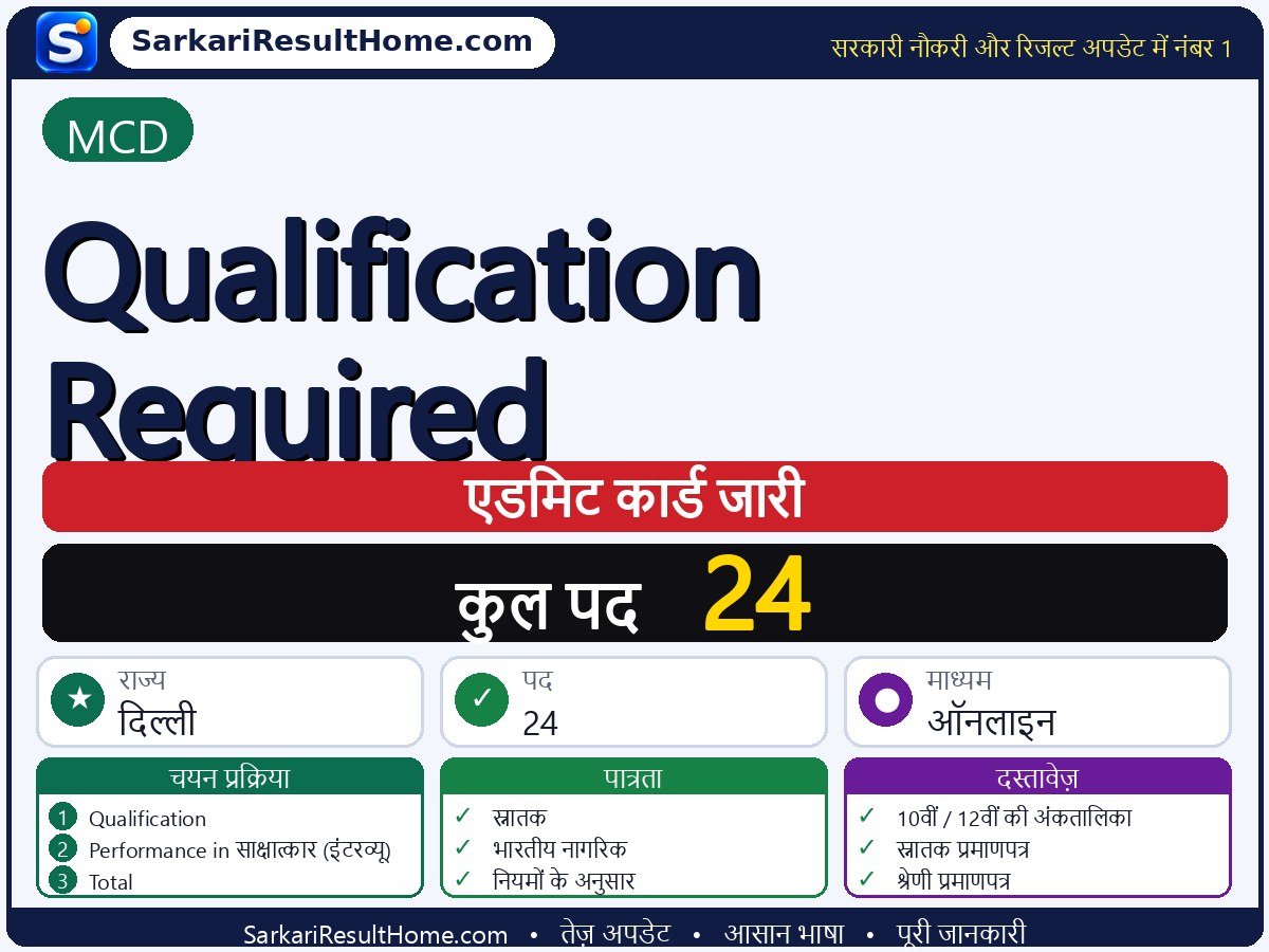 MCD एडमिट कार्ड 2026: Qualification Required परीक्षा का एडमिट कार्ड डाउनलोड करें - मुख्य जानकारी एक नज़र में