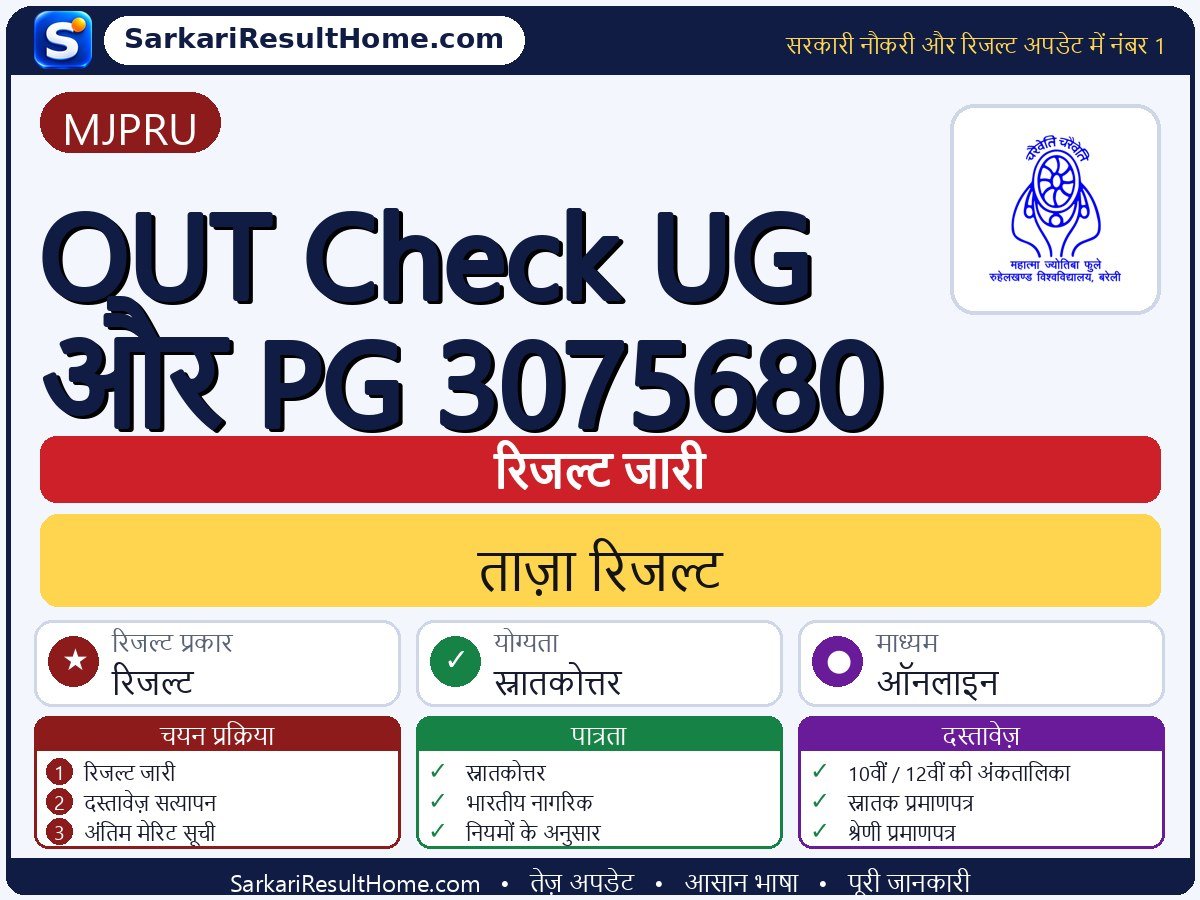 MJPRU रिजल्ट 2026: OUT Check UG And PG 3075680 का रिजल्ट जारी - मुख्य जानकारी एक नज़र में