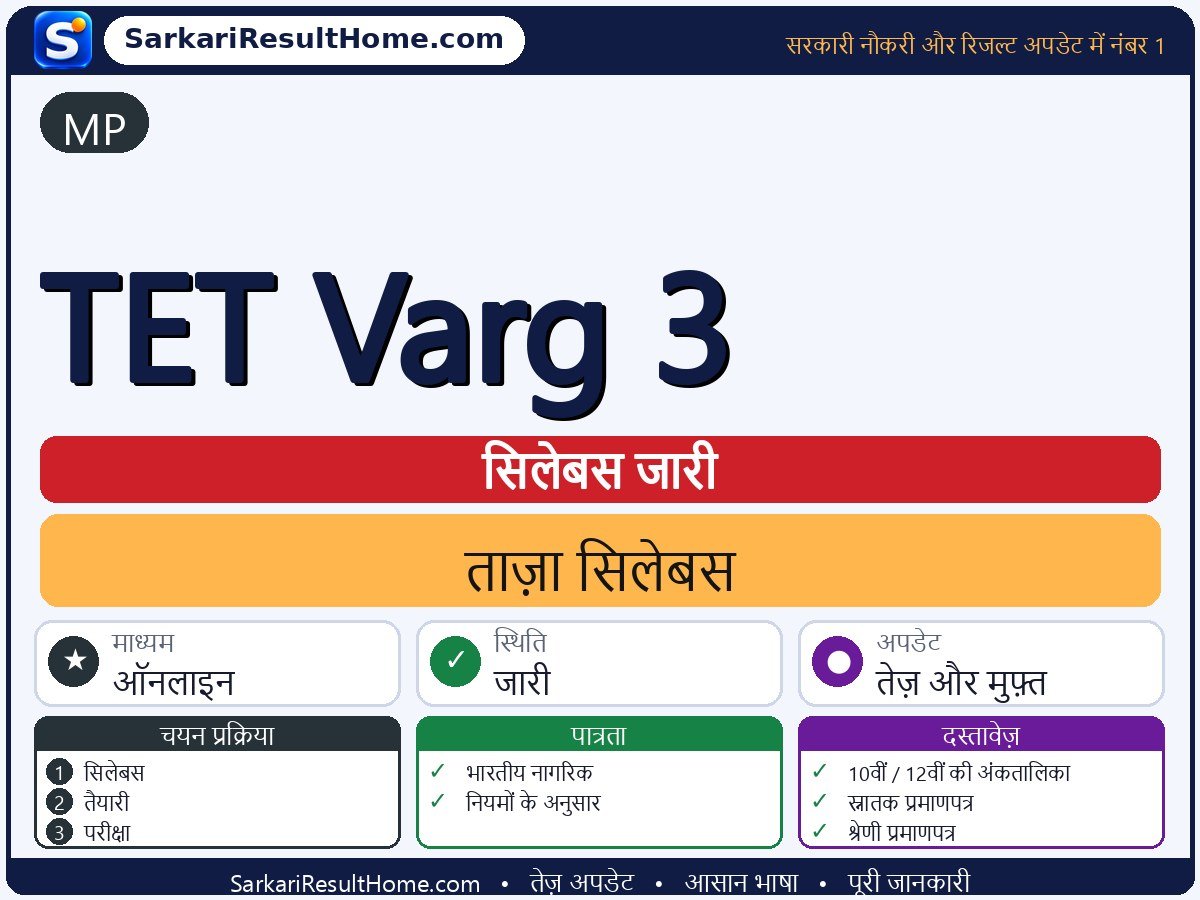 MP सिलेबस 2026: TET Varg 3 का सिलेबस और परीक्षा पैटर्न - मुख्य जानकारी एक नज़र में