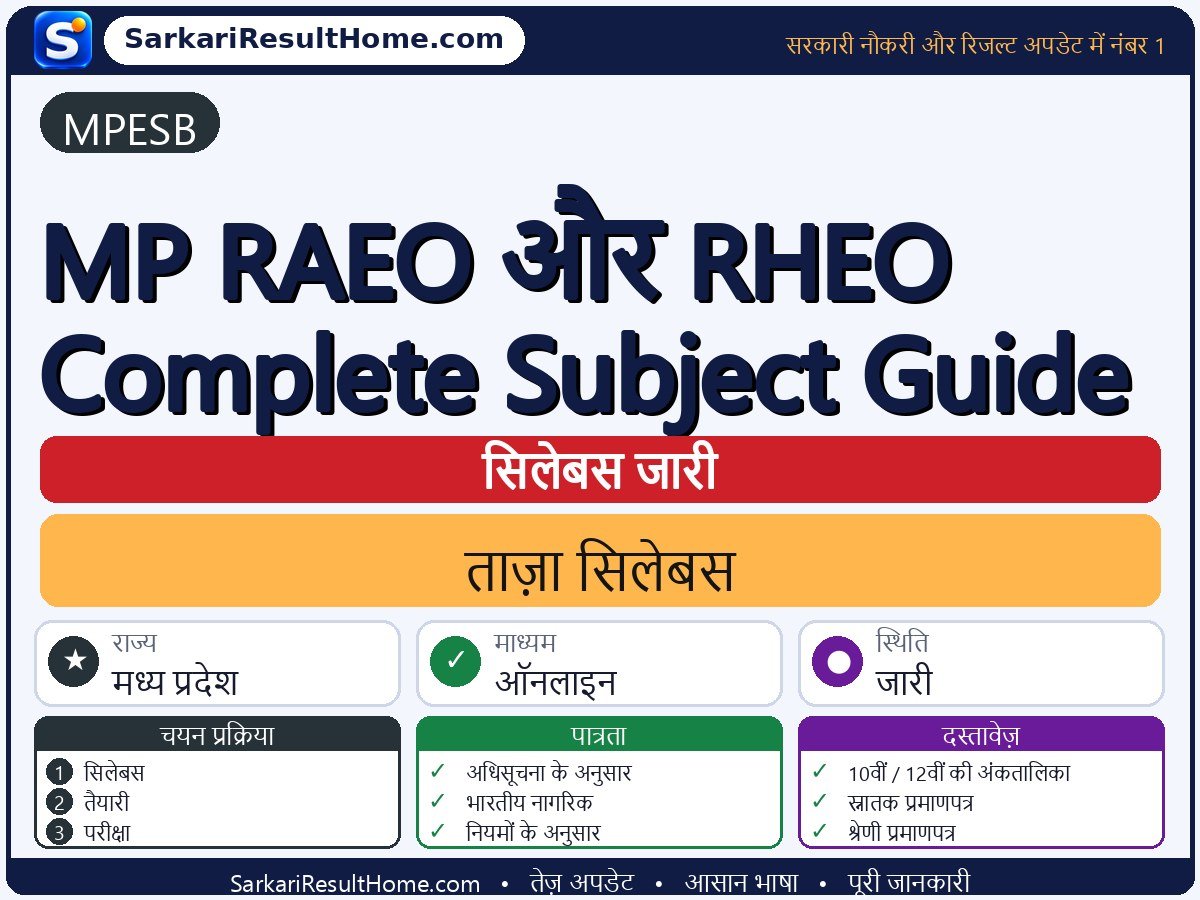 MPESB सिलेबस 2026: MP RAEO and RHEO Complete Subject Guide का सिलेबस और परीक्षा पैटर्न - मुख्य जानकारी एक नज़र में