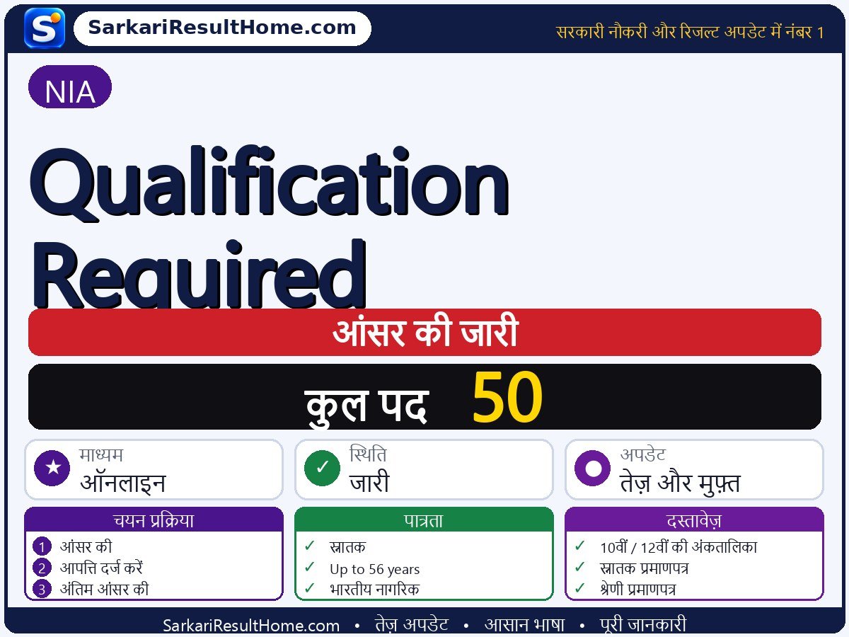 NIA आंसर की 2026: Qualification Required की आंसर की जारी - मुख्य जानकारी एक नज़र में