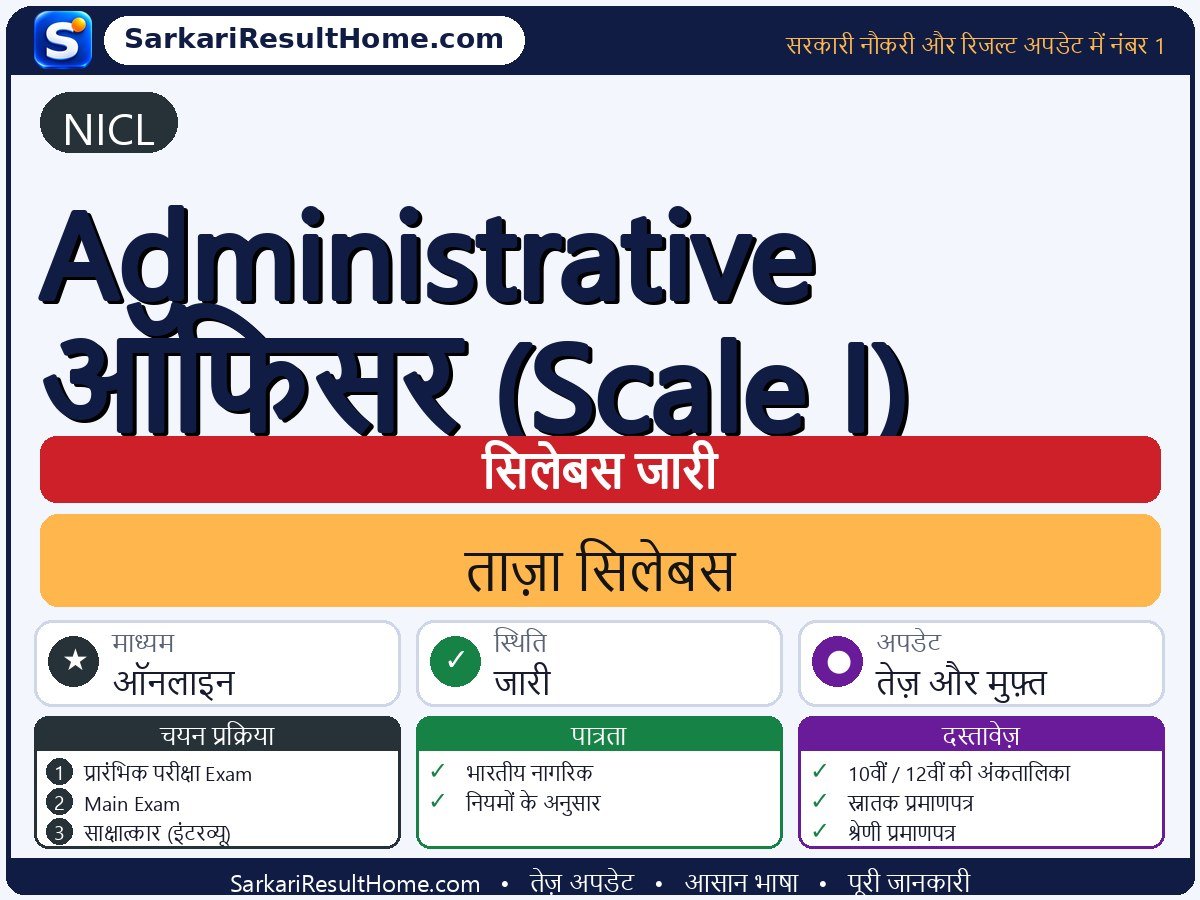 NICL सिलेबस 2026: Administrative Officer (Scale I) का सिलेबस और परीक्षा पैटर्न - मुख्य जानकारी एक नज़र में