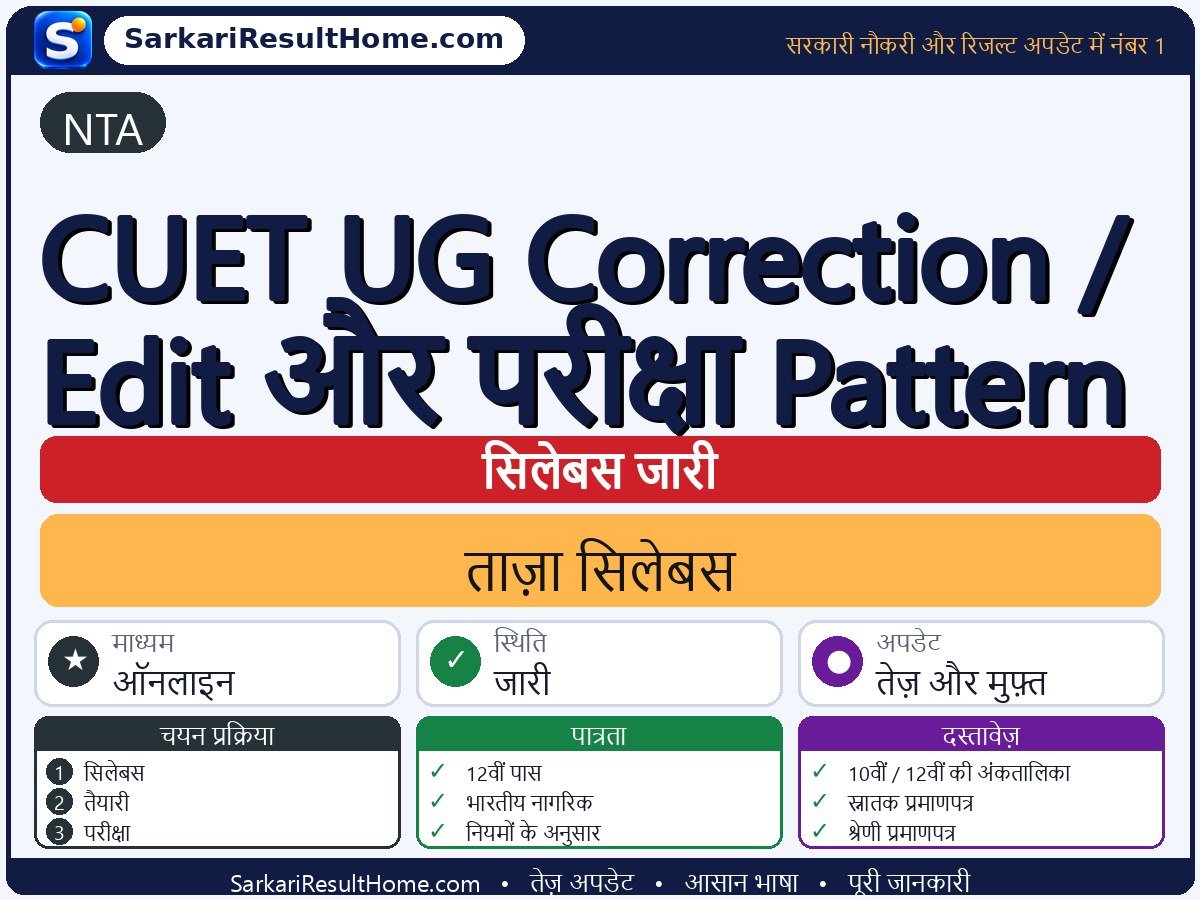 NTA सिलेबस 2026: CUET UG Correction / Edit and Exam Pattern का सिलेबस और परीक्षा पैटर्न - मुख्य जानकारी एक नज़र में