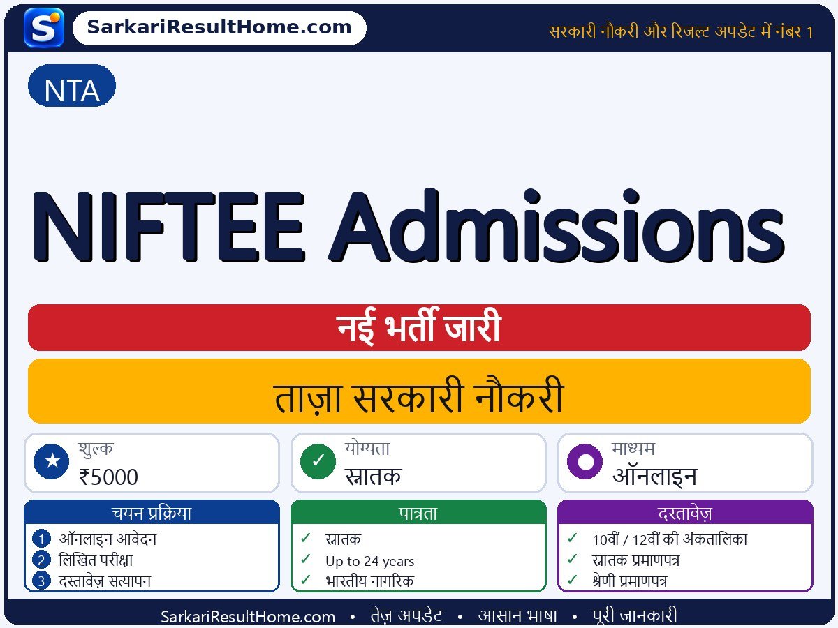 NTA भर्ती 2026: NIFTEE Admissions पदों के लिए आवेदन करें - मुख्य जानकारी एक नज़र में