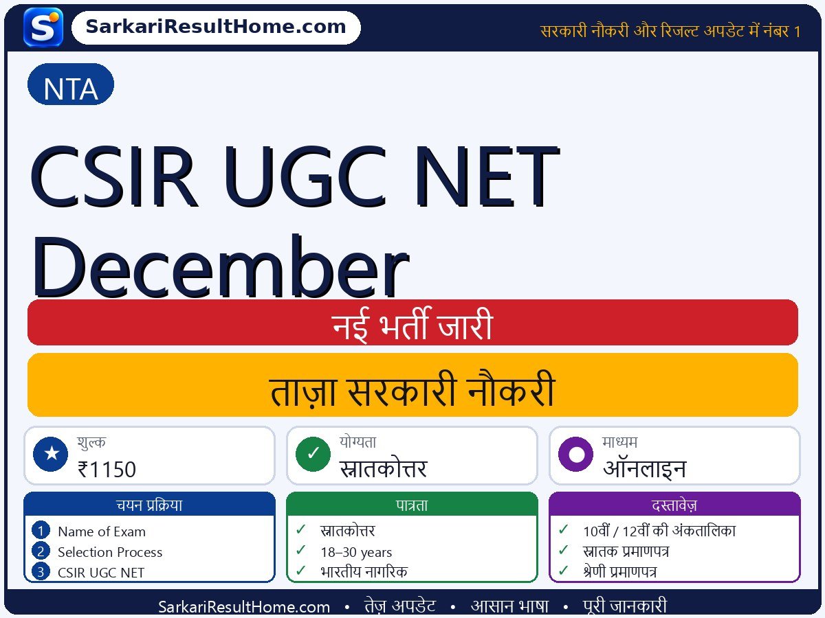 NTA भर्ती 2026: CSIR UGC NET December पदों के लिए आवेदन करें - मुख्य जानकारी एक नज़र में