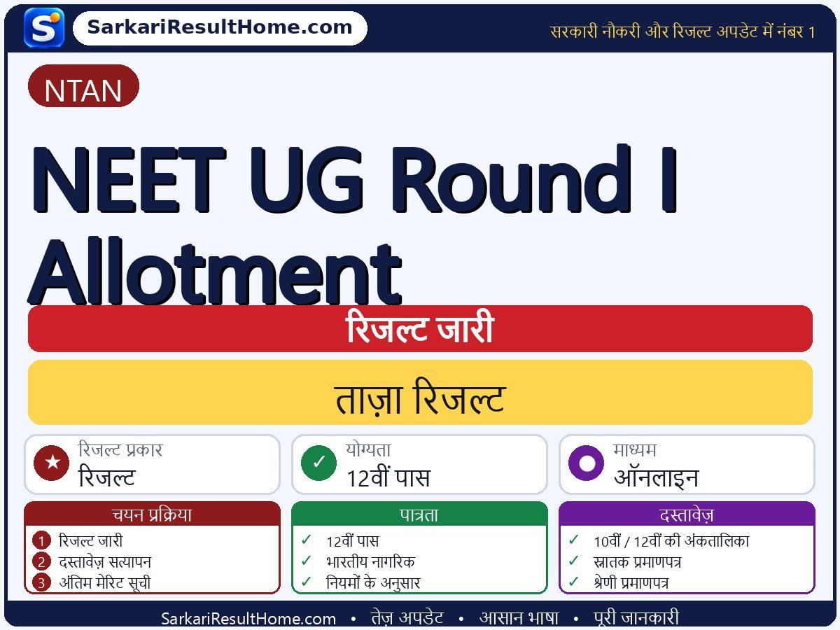 NTAN रिजल्ट 2026: NEET UG Round I Allotment का रिजल्ट जारी - मुख्य जानकारी एक नज़र में