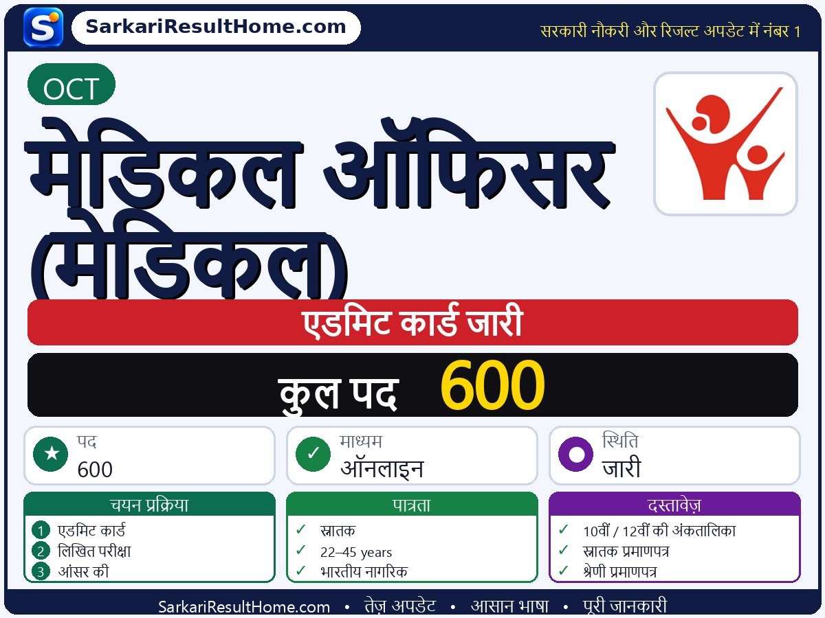 OCT एडमिट कार्ड 2026: Medical Officer परीक्षा का एडमिट कार्ड डाउनलोड करें - मुख्य जानकारी एक नज़र में