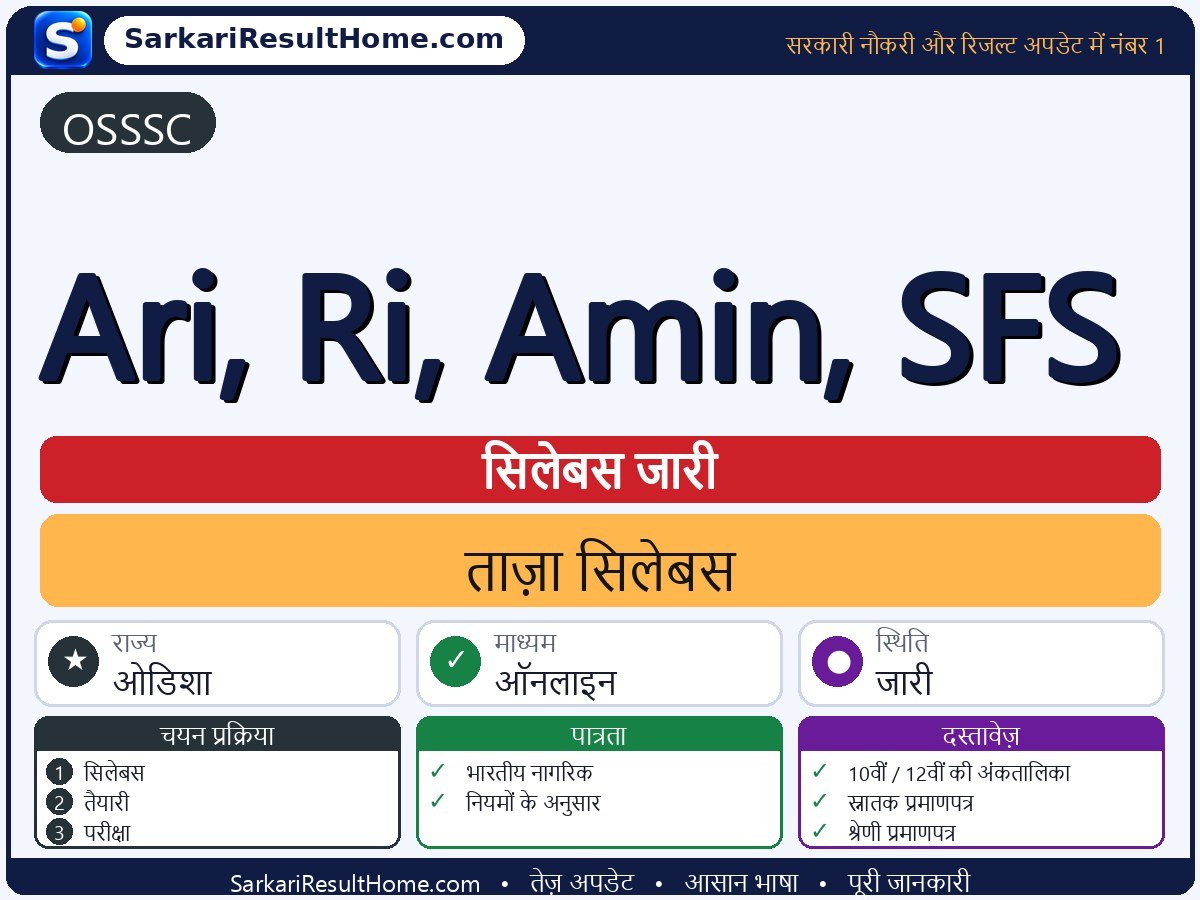 OSSSC सिलेबस 2026: Ari, Ri, Amin, SFS का सिलेबस और परीक्षा पैटर्न - मुख्य जानकारी एक नज़र में