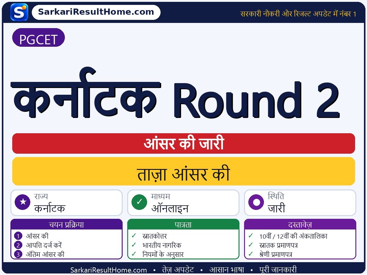 PGCET आंसर की 2026: Karnataka Round 2 की आंसर की जारी - मुख्य जानकारी एक नज़र में