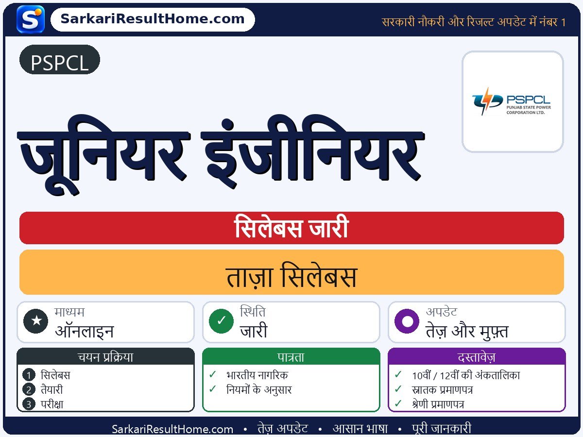 PSPCL सिलेबस 2026: Junior Engineer का सिलेबस और परीक्षा पैटर्न - मुख्य जानकारी एक नज़र में