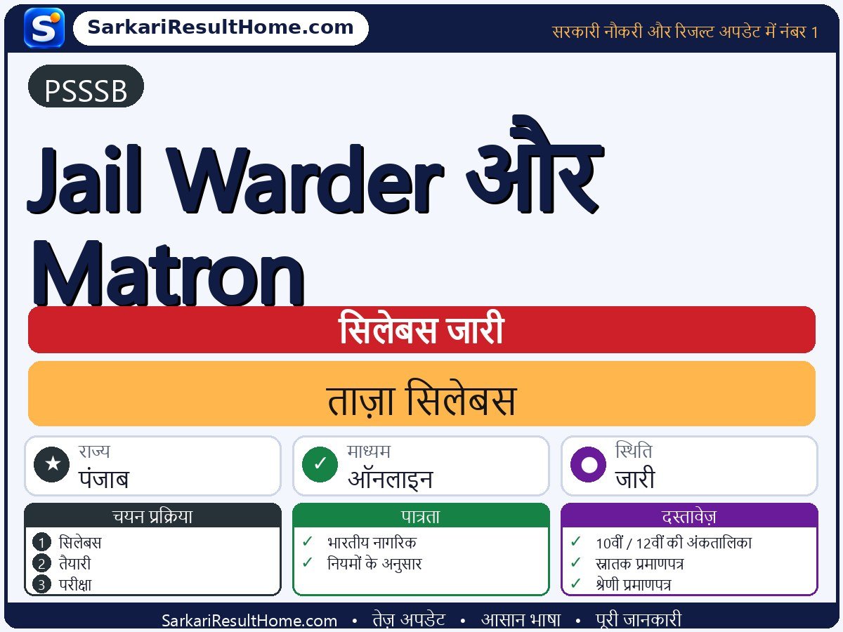 PSSSB सिलेबस 2026: Jail Warder and Matron का सिलेबस और परीक्षा पैटर्न - मुख्य जानकारी एक नज़र में