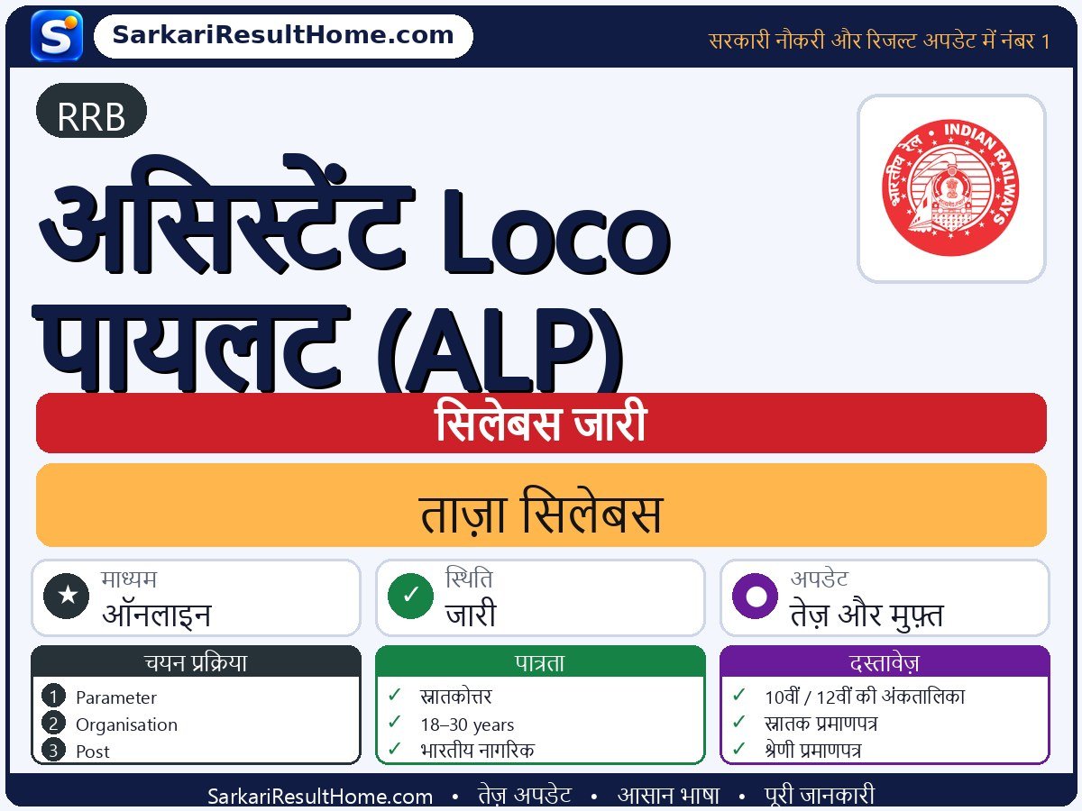 RRB सिलेबस 2026: Assistant Loco Pilot (ALP) का सिलेबस और परीक्षा पैटर्न - मुख्य जानकारी एक नज़र में
