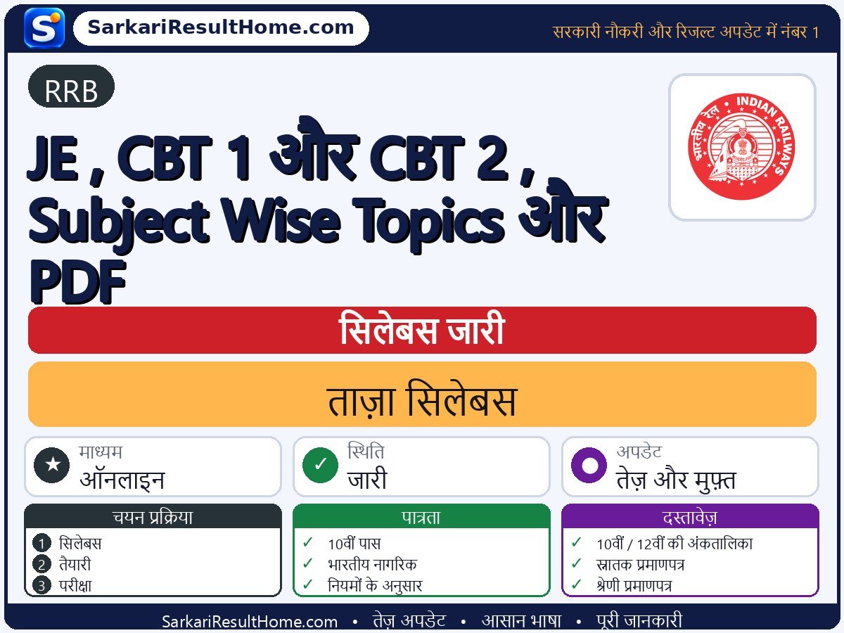 RRB सिलेबस 2026: JE , CBT 1 & 2 , Subject-Wise Topics & PDF का सिलेबस और परीक्षा पैटर्न - मुख्य जानकारी एक नज़र में