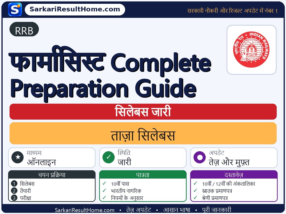 RRB सिलेबस 2026: Pharmacist Complete Preparation Guide का सिलेबस और परीक्षा पैटर्न - मुख्य जानकारी एक नज़र में