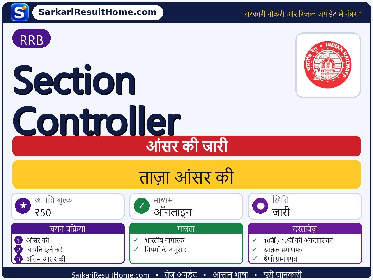 RRB आंसर की 2026: Section Controller की आंसर की जारी - मुख्य जानकारी एक नज़र में