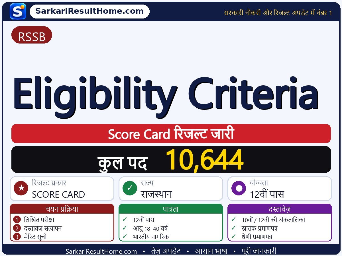 RSSB रिजल्ट 2026: Eligibility Criteria का रिजल्ट जारी - मुख्य जानकारी एक नज़र में