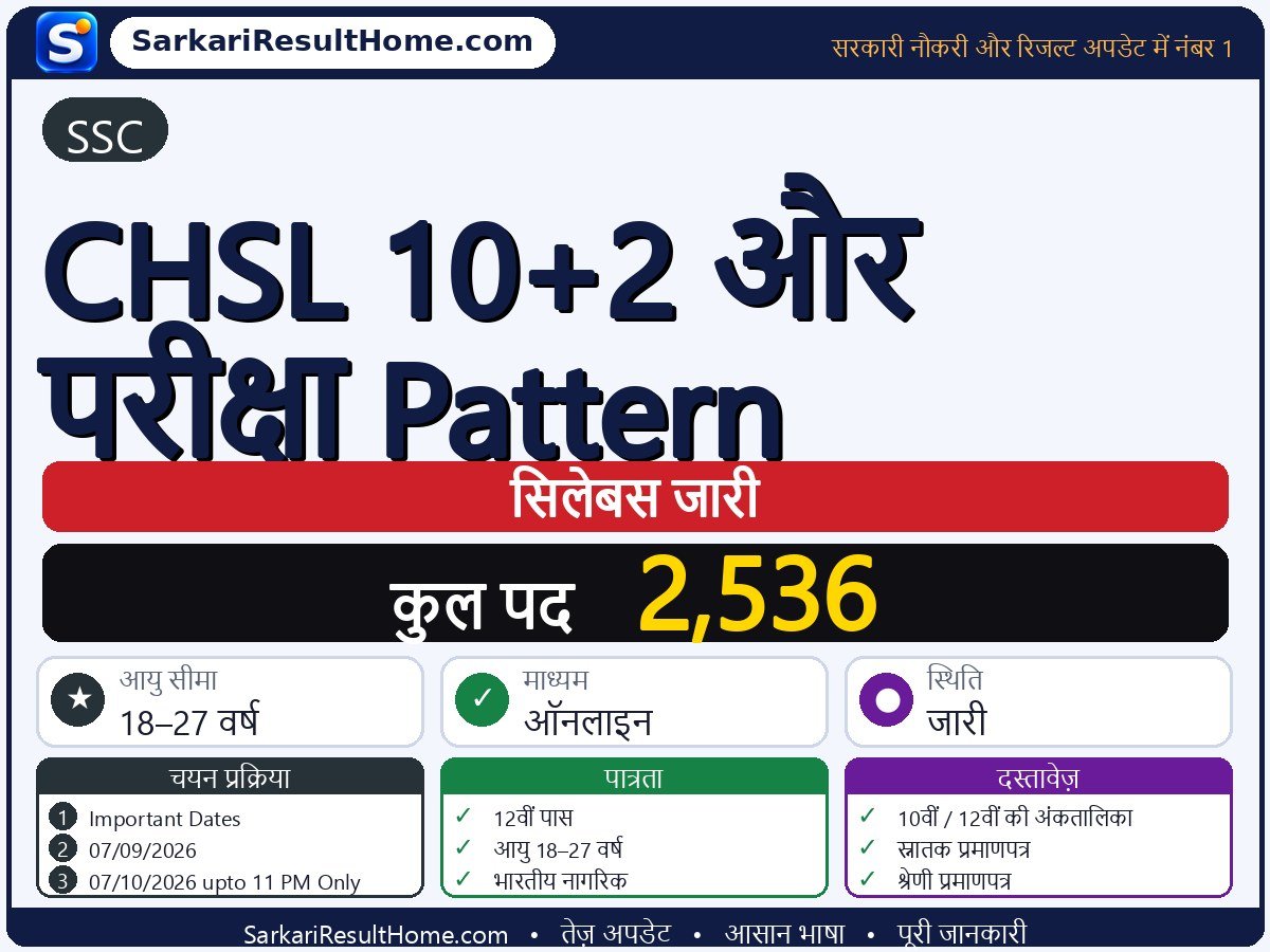SSC सिलेबस 2026: CHSL 10+2 and Exam Pattern का सिलेबस और परीक्षा पैटर्न - मुख्य जानकारी एक नज़र में