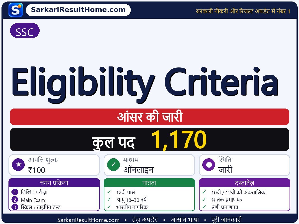 SSC आंसर की 2026: Eligibility Criteria की आंसर की जारी - मुख्य जानकारी एक नज़र में
