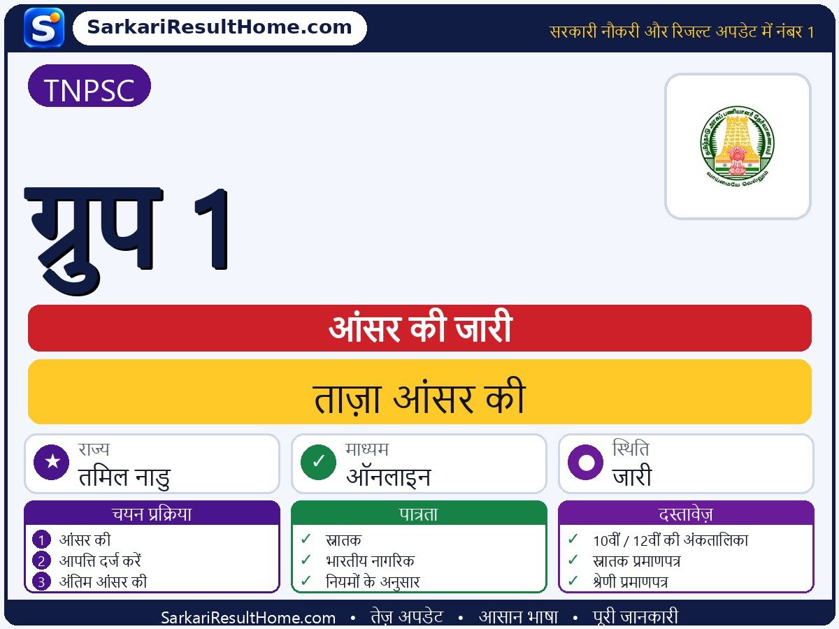TNPSC आंसर की 2026: Group 1 की आंसर की जारी - मुख्य जानकारी एक नज़र में