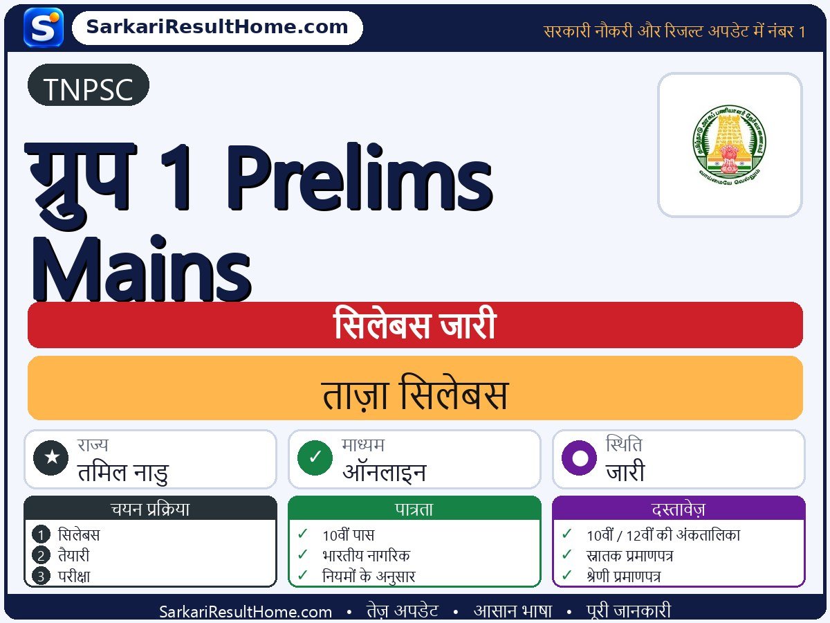 TNPSC सिलेबस 2026: Group 1 Prelims Mains का सिलेबस और परीक्षा पैटर्न - मुख्य जानकारी एक नज़र में
