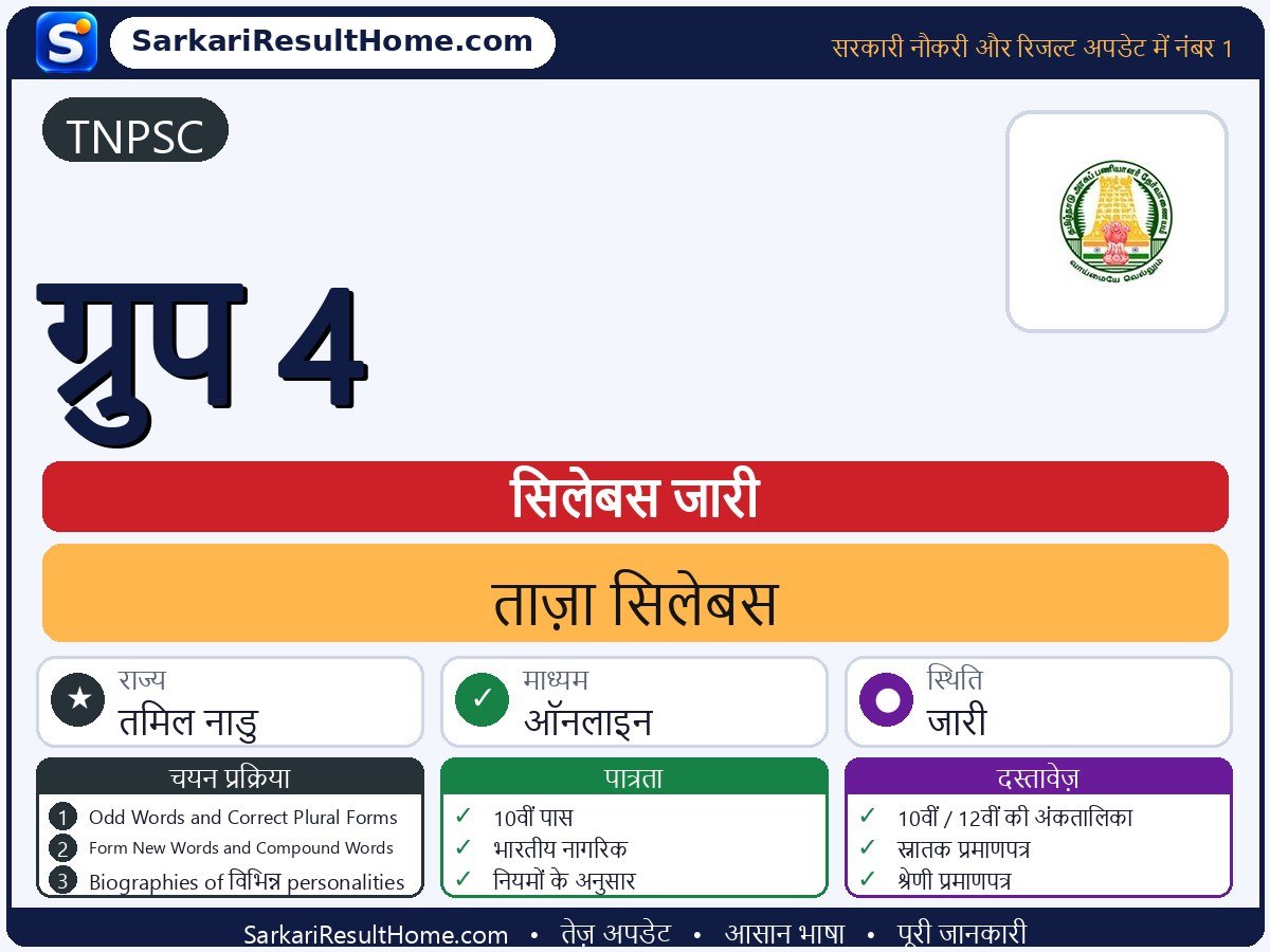 TNPSC सिलेबस 2026: Group 4 का सिलेबस और परीक्षा पैटर्न - मुख्य जानकारी एक नज़र में