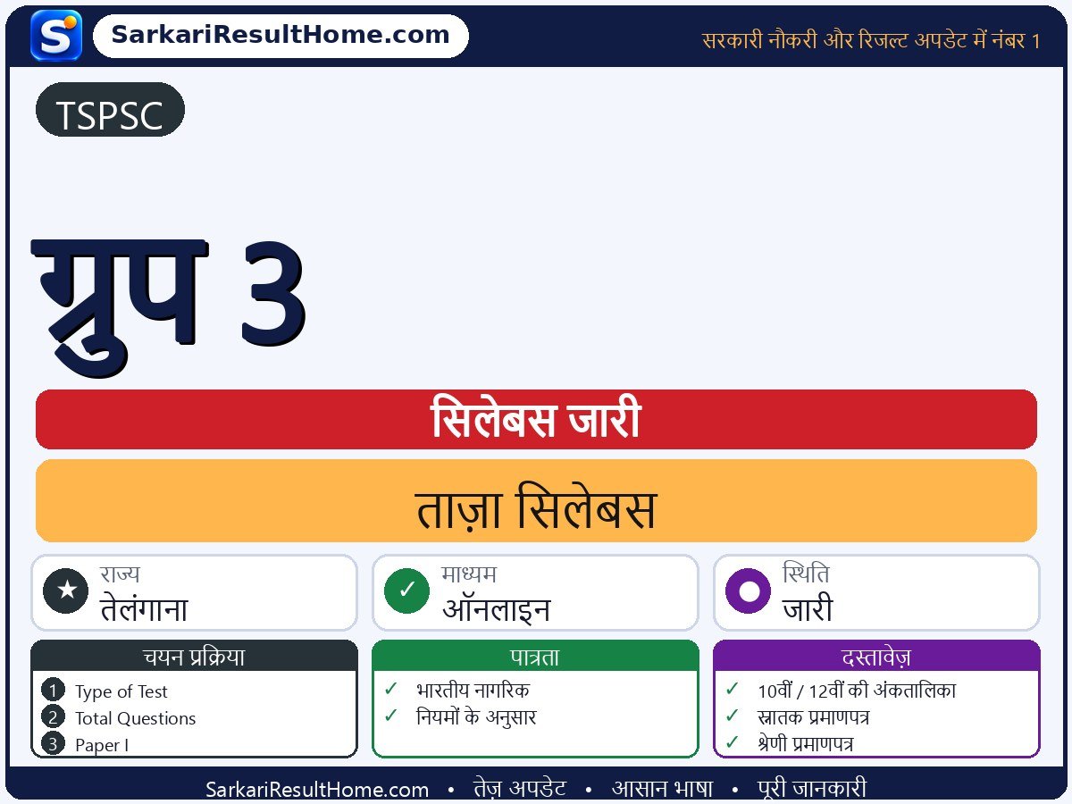 TSPSC सिलेबस 2026: Group 3 का सिलेबस और परीक्षा पैटर्न - मुख्य जानकारी एक नज़र में