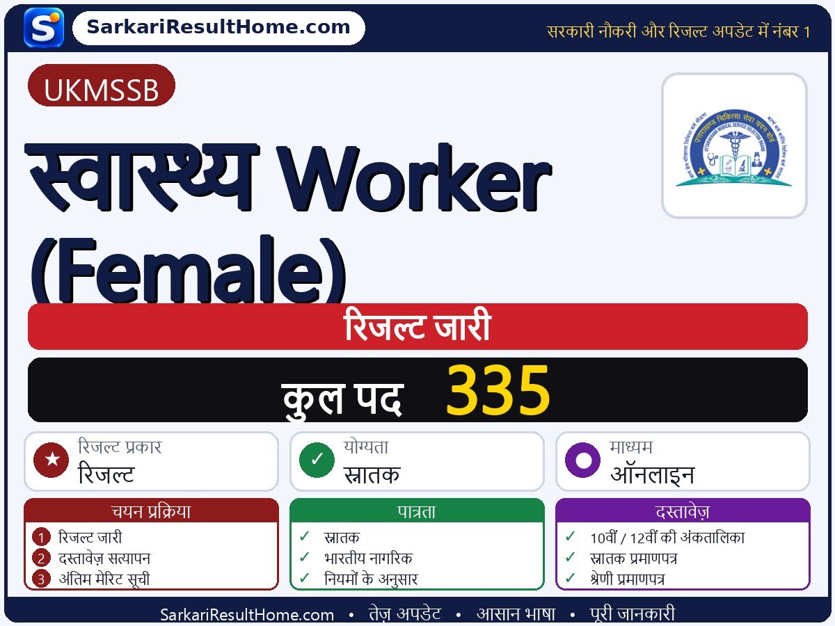 UKMSSB रिजल्ट 2026: Health Worker (Female) का रिजल्ट जारी - मुख्य जानकारी एक नज़र में