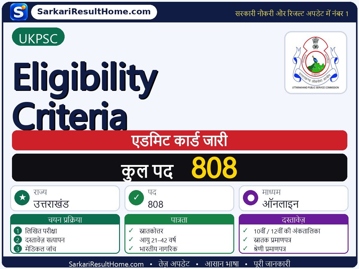 UKPSC एडमिट कार्ड 2026: Eligibility Criteria परीक्षा का एडमिट कार्ड डाउनलोड करें - मुख्य जानकारी एक नज़र में