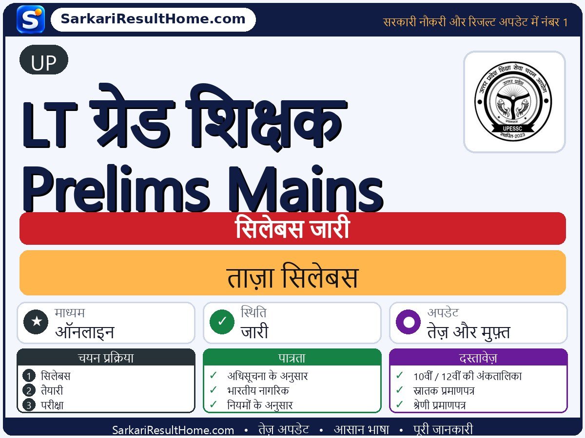 UP सिलेबस 2026: LT Grade Teacher Prelims Mains का सिलेबस और परीक्षा पैटर्न - मुख्य जानकारी एक नज़र में