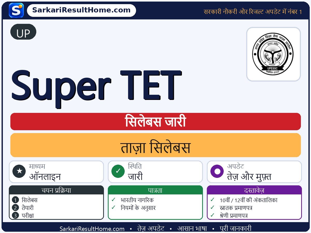 UP सिलेबस 2026: Super TET का सिलेबस और परीक्षा पैटर्न - मुख्य जानकारी एक नज़र में