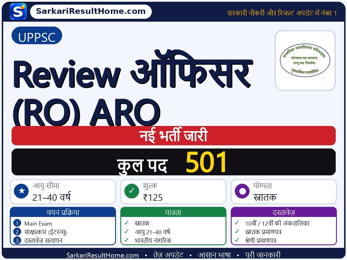 UPPSC भर्ती 2026: Review Officer (RO) ARO के 501 पदों के लिए आवेदन करें - मुख्य जानकारी एक नज़र में