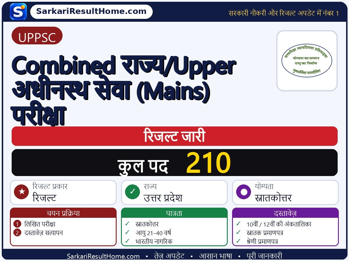 UPPSC रिजल्ट 2026: Combined State/Upper Subordinate Services (Mains) Exam का रिजल्ट जारी - मुख्य जानकारी एक नज़र में