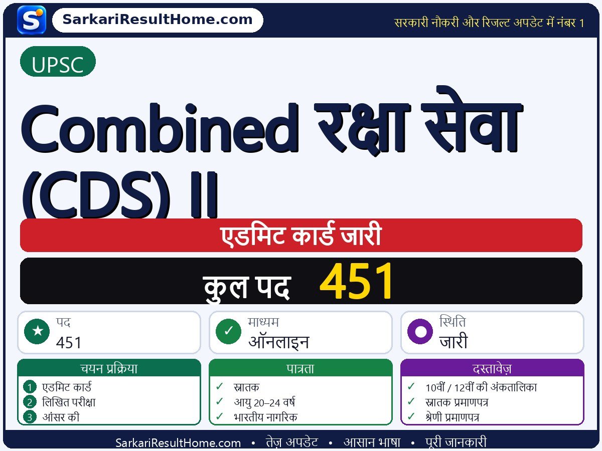 UPSC एडमिट कार्ड 2026: Combined Defence Service (CDS) II परीक्षा का एडमिट कार्ड डाउनलोड करें - मुख्य जानकारी एक नज़र में