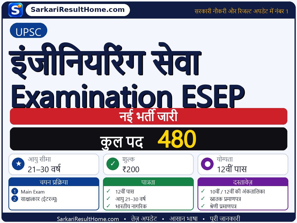 UPSC भर्ती 2026: Engineering Service Examination ESEP के 480 पदों के लिए आवेदन करें - मुख्य जानकारी एक नज़र में