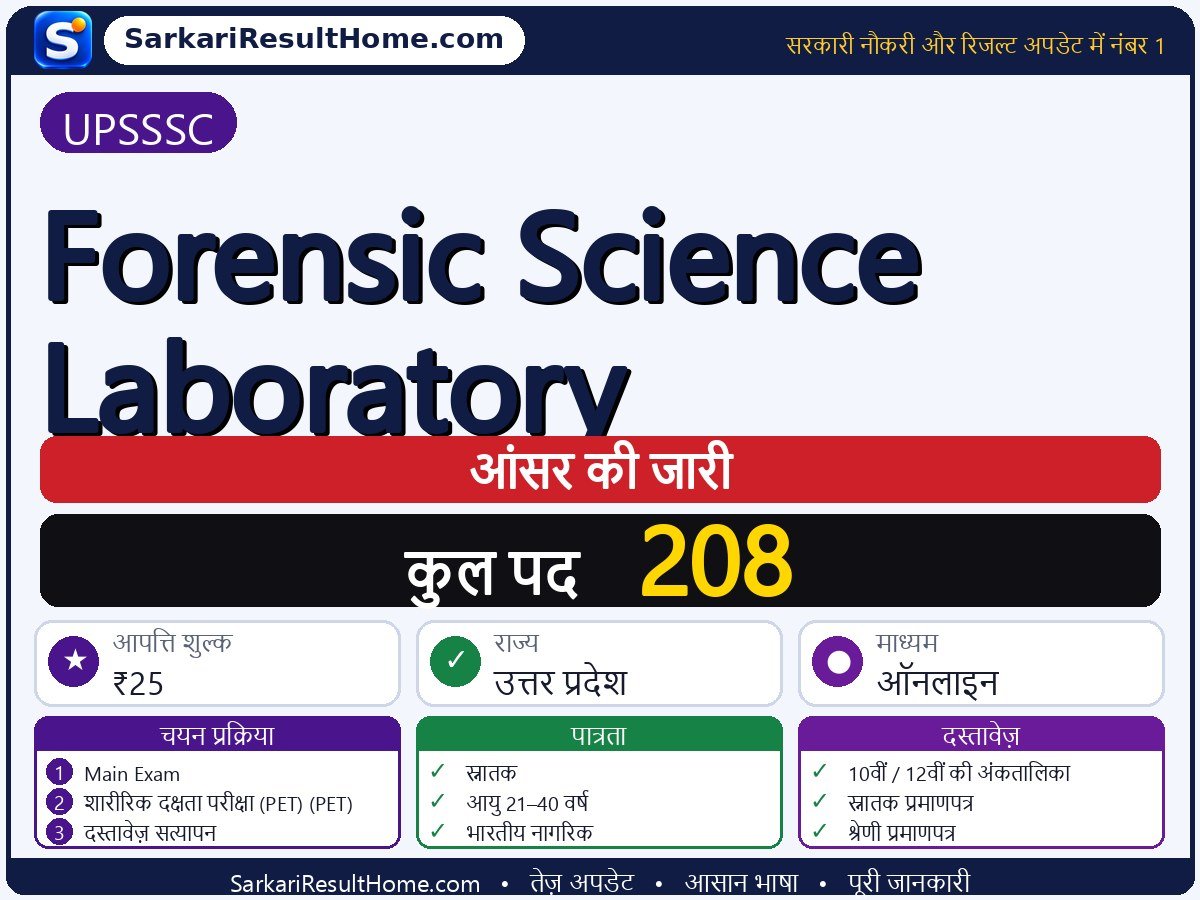 UPSSSC आंसर की 2026: Forensic Science Laboratory की आंसर की जारी - मुख्य जानकारी एक नज़र में