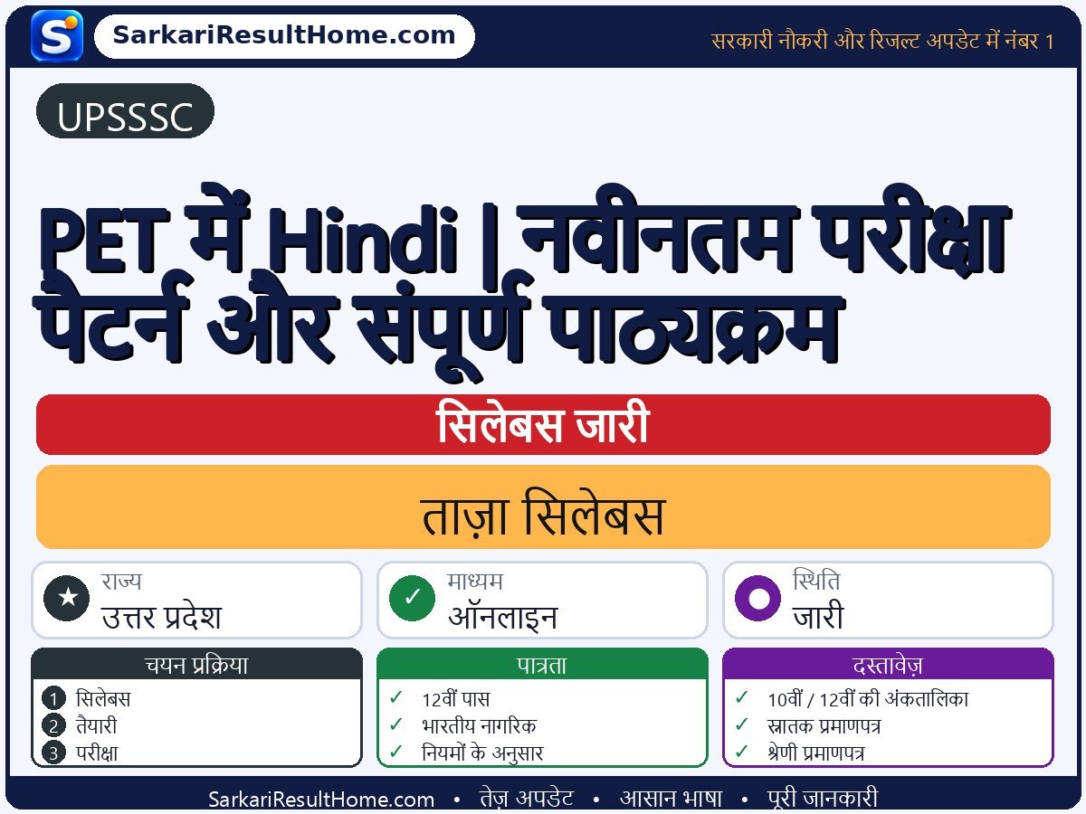 UPSSSC सिलेबस 2026: PET in Hindi | नवीनतम परीक्षा पैटर्न और संपूर्ण पाठ्यक्रम का सिलेबस और परीक्षा पैटर्न - मुख्य जानकारी एक नज़र में
