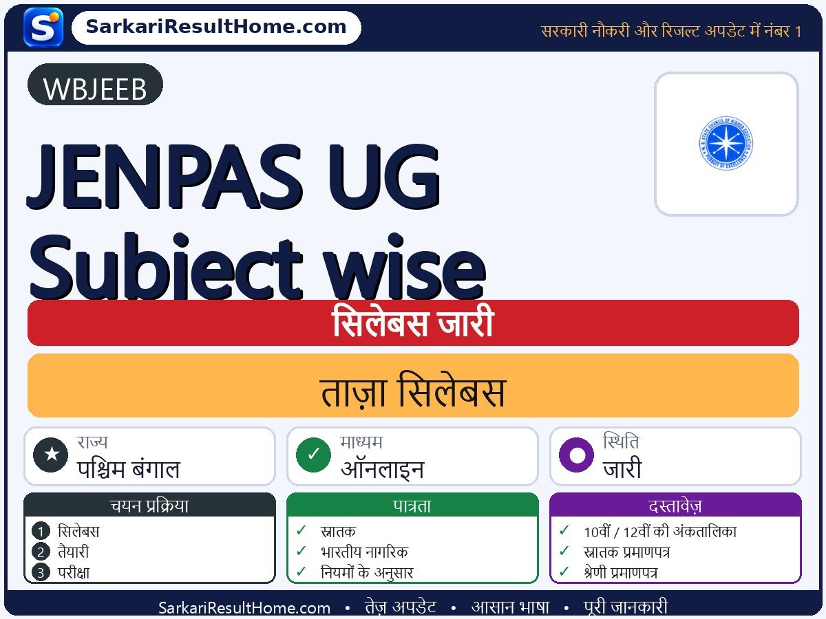 WBJEEB सिलेबस 2026: JENPAS UG Subject-wise का सिलेबस और परीक्षा पैटर्न - मुख्य जानकारी एक नज़र में