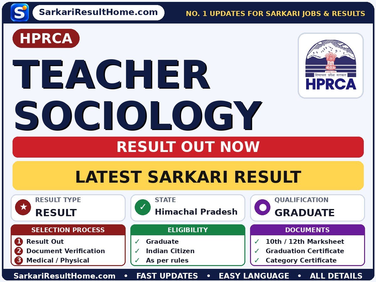 HPRCA Teacher Sociology Sarkari Result 2026: Direct Link & Score Card - Himachal Pradesh Rajya Chayan Aayog sarkari result summary (Result Date: 21 Sep 2026)